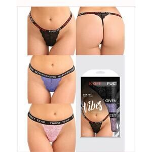 🦋B2G1🦋FANTASY LINGERIE- VIBES Fu@k 3 Pack Lace Thong Panty | ONE SIZE QUEEN |